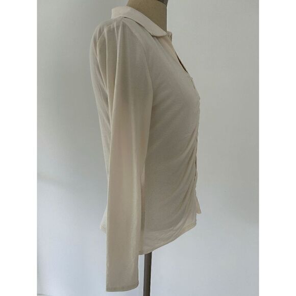 BELLDINI Black Label Button-Front Collared Top  Ivory M - Picture 3 of 7